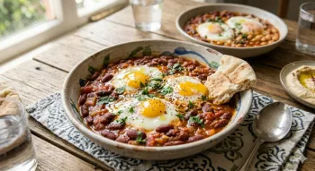 Fassolia with eggs (white or red beans)